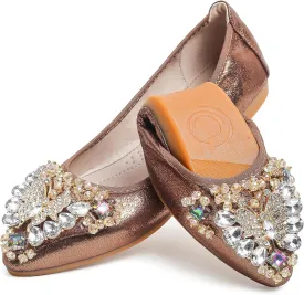 Women's Ballet Flat Shoes - Cute Rhinestones Bow Wedding Flats Slip on Flats for Women Comfort